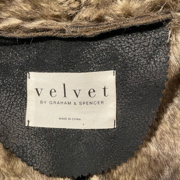 VELVET by Graham & Spencer Faux suede shearling jacket shawl collar tie front - Picture 4 of 5